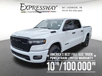 2026 RAM 1500 Big Horn 4x4 Crew Cab 5'7 Box in Bright White Clear-Coat Exterior Paint — front three-quarter view