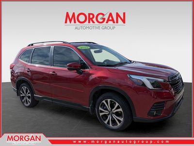 2022 Subaru Forester Limited in Crimson Red Pearl — front three-quarter view
