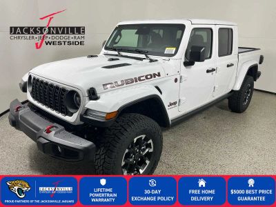 2026 Jeep Gladiator Rubicon in Bright White Clear-Coat Exterior Paint — front three-quarter view