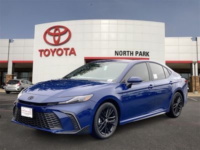 2026 Toyota Camry SE in Reservoir Blue — front three-quarter view