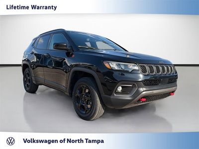 2023 Jeep Compass Trailhawk in Black — front three-quarter view