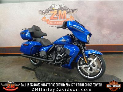 2025 Harley-Davidson Street Glide Ultra FLHXU in Blue Burst (Black Finish) — front three-quarter view