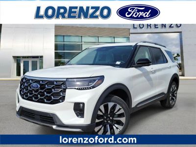 2026 Ford Explorer Platinum in Star White Metallic Tri-Coat — front three-quarter view