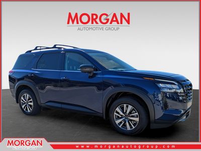 2026 Nissan Pathfinder SL in Blue — front three-quarter view
