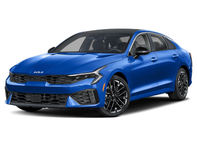 2026 Kia K5 GT in Yacht Blue — front three-quarter view