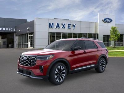 2026 Ford Explorer Platinum™ in Rapid Red Metallic Tinted Clearcoat — front three-quarter view