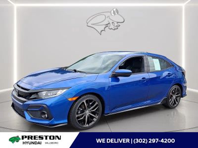 2020 Honda Civic Hatchback Sport in Aegean Blue Metallic — front three-quarter view