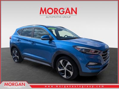 2018 Hyundai Tucson Value in Caribbean Blue — front three-quarter view