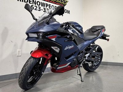 2026 Kawasaki Ninja 500 ABS Metallic Matte Twilight Blue — side profile view