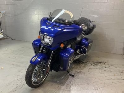 2025 Indian Motorcycle Roadmaster PowerPlus Limited Spirit Blue Metallic — rear three-quarter view