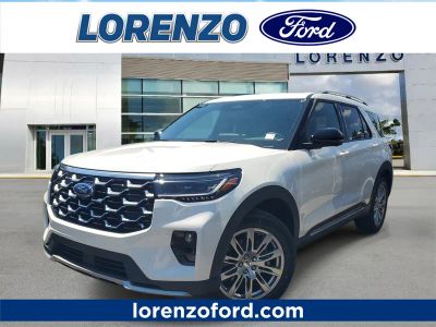2026 Ford Explorer Platinum in Star White Metallic Tri-Coat — front three-quarter view