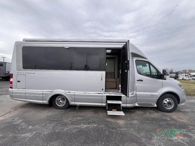 2025 Airstream Atlas in IRID SILVER — front three-quarter view
