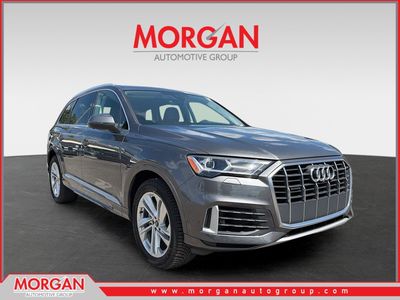 2021 Audi Q7 Premium Plus in Samurai Gray Metallic — front three-quarter view