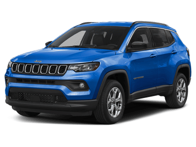 2026 Jeep Compass Latitude in Hydro Blue Pearl-Coat Exterior Paint — front three-quarter view