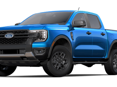 2025 Ford Ranger XLT in Velocity Blue Metallic — front three-quarter view