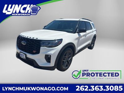 2025 Ford Explorer ST in Star White Metallic Tri-Coat — front three-quarter view