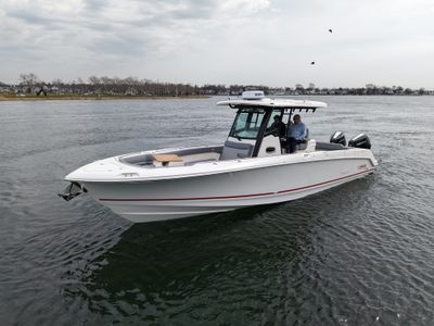 2026 Boston Whaler 330 Outrage — front three-quarter view