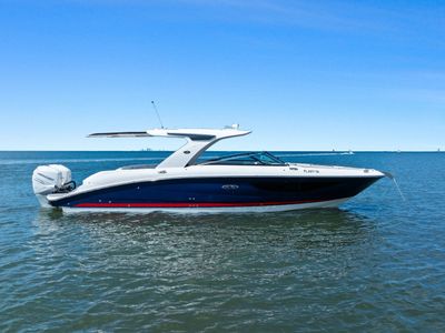 2023 Sea Ray SLX 350 OB — front three-quarter view