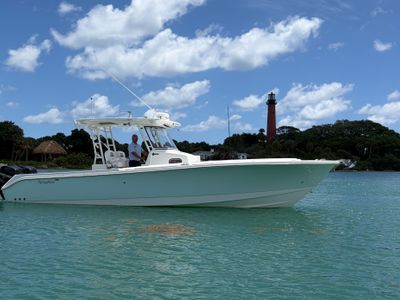 2017 EdgeWater 320 CC — front three-quarter view