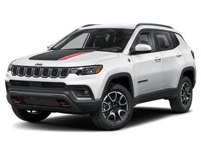 2025 Jeep Compass Trailhawk in Bright White Clearcoat — front three-quarter view