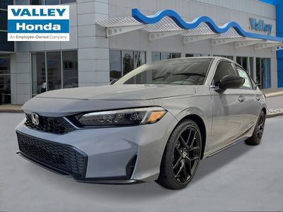 2026 Honda Civic Hatchback Sport in Urban Gray Pearl — front three-quarter view