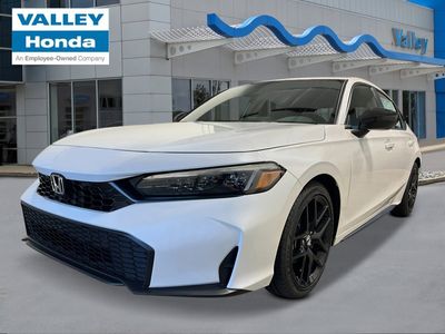 2026 Honda Civic Hatchback Sport in Platinum White Pearl — front three-quarter view
