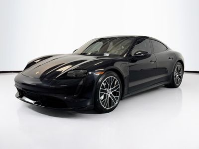 2020 Porsche Taycan Turbo in Jet Black Metallic — front three-quarter view