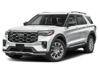 2026 Ford Explorer Platinum in White — front three-quarter view