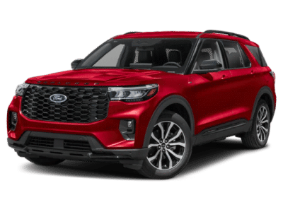 2026 Ford Explorer ST-Line in Red — front three-quarter view