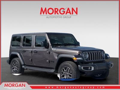 2026 Jeep Wrangler Sahara in Gray — front three-quarter view