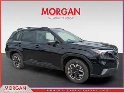 2026 Subaru Forester Premium in Crystal Black Silica — front three-quarter view