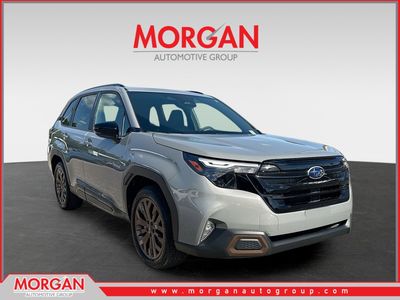 2026 Subaru Forester Sport in River Rock Pearl — front three-quarter view