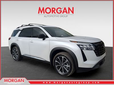 2026 Nissan Pathfinder Platinum in White — front three-quarter view