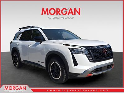 2026 Nissan Pathfinder Rock Creek in White — front three-quarter view