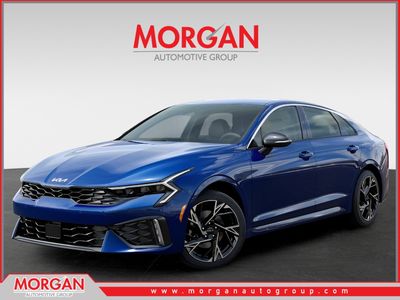 2026 Kia K5 GT-Line in Yacht Blue — front three-quarter view