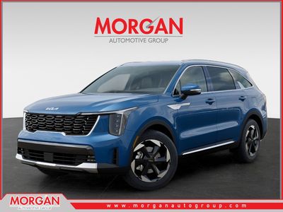2026 Kia Sorento Hybrid EX in Mineral Blue — front three-quarter view