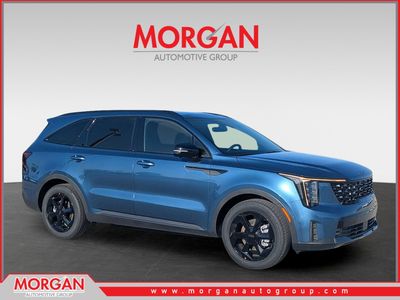 2026 Kia Sorento Hybrid X-Line SX Prestige in Mineral Blue — front three-quarter view