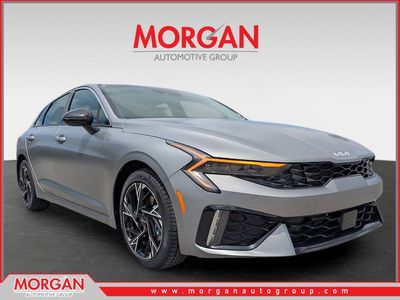 2026 Kia K5 GT-Line in Steel Matte Gray — front three-quarter view