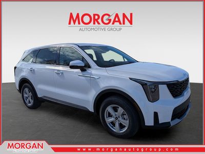 2026 Kia Sorento LX in Glacial White Pearl — front three-quarter view