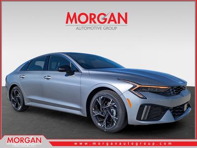 2026 Kia K5 GT-Line in Steel Matte Gray — front three-quarter view
