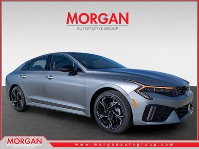 2026 Kia K5 GT-Line in Steel Matte Gray — front three-quarter view