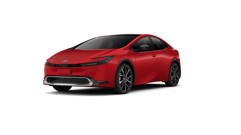 2026 Toyota Prius Plug-in Hybrid XSE Premium in Supersonic Red 1 — front three-quarter view