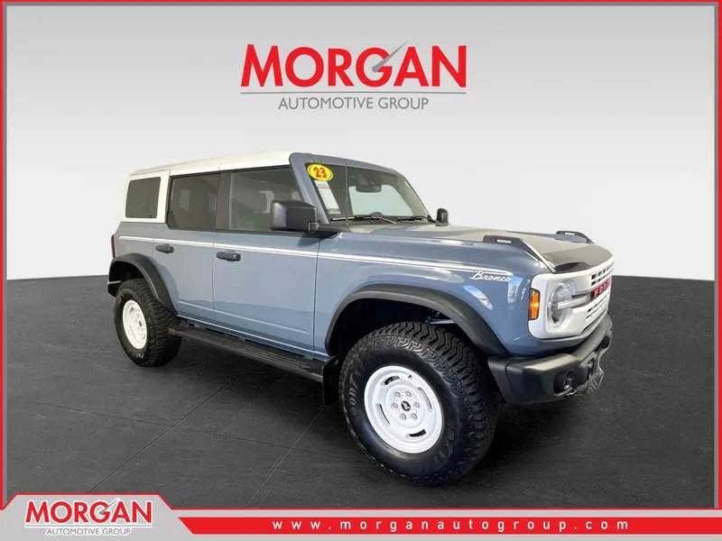 2023 Ford Bronco Heritage Edition in Azure Gray Metallic Tri-Coat — front three-quarter view