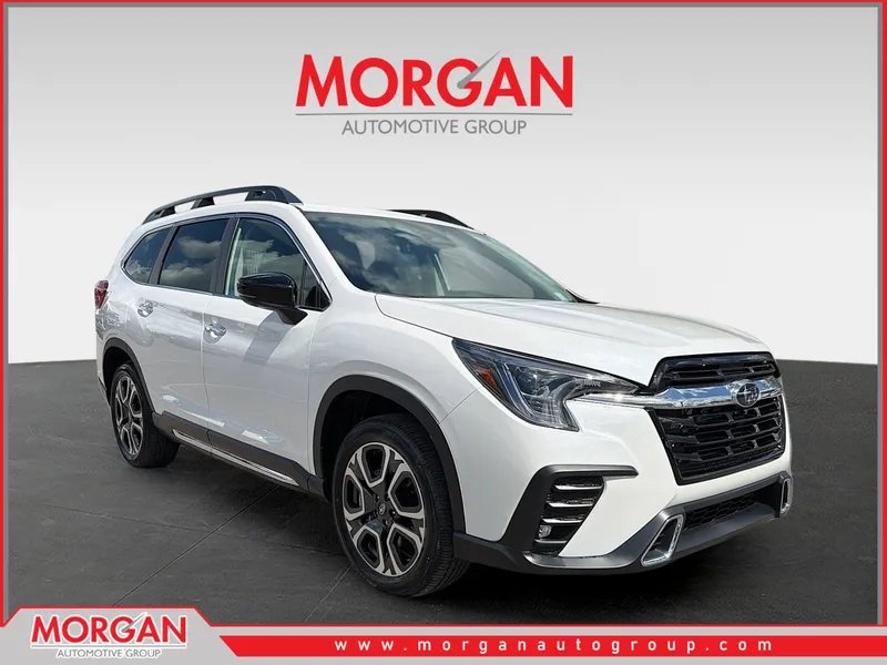 2026 Subaru Ascent Touring in Crystal White Pearl — front three-quarter view