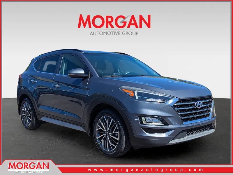 2019 Hyundai Tucson Ultimate in Coliseum Gray — front three-quarter view