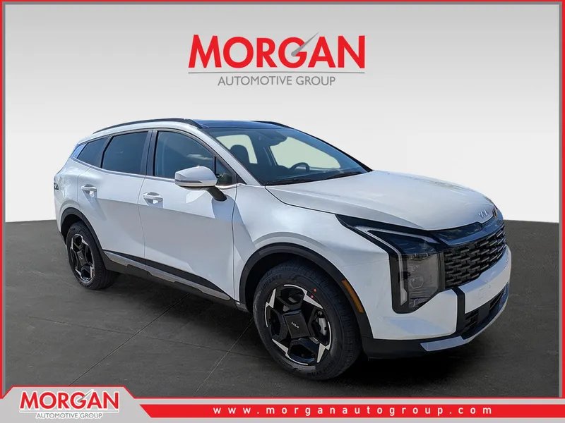 2026 Kia Sportage Hybrid EX in Snow White Pearl — front three-quarter view