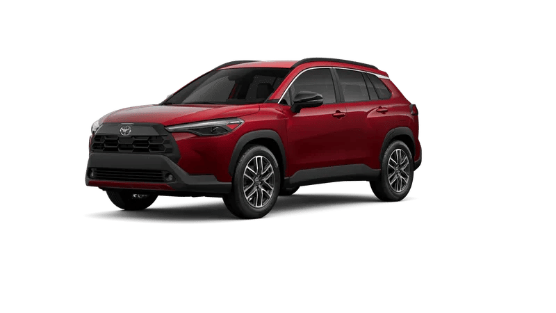 2026 Toyota Corolla Cross XLE in Soul Red Crystal — front three-quarter view