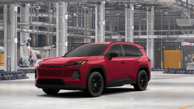 2026 Toyota RAV4 XLE Premium in RUBY FLARE PEARL — front three-quarter view