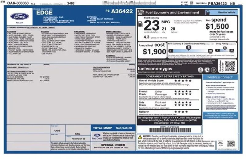 2023 Ford Edge SEL K4J — front three-quarter view