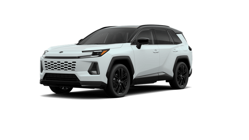 2026 Toyota RAV4 XSE in Wind Chill Pearl/Midnight Black Metallic roof 1 — front three-quarter view